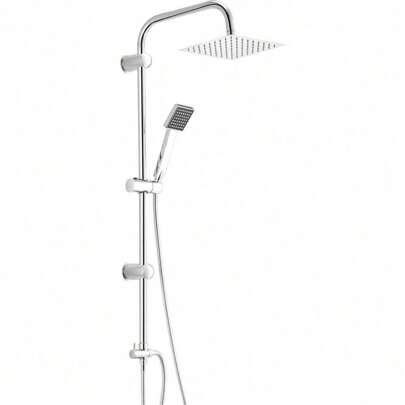 Shower Riser Kit Shower Mixer Twin Head Shower Set Bathroom Square Mixer With Handheld Shower And 8" Square Overhead Adjustable Rainfall Shower Taps And Hose Chrome Plated Kit (Square) Home Bathroom Decor Summer