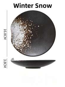 1pc Black Sushi Plate, Ceramic Dish For Seafood Salad, Simple Home Dining - Multicolor - View 11