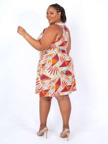 Women's Plus Size Loose Dress - Coral Orange - View 3