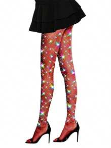 Women Sparkly Tights, Amazing Glitter Rhinestone Fishnets Stockings, Erotic Party Concert Outfits - Red - View 5