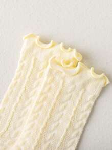 5 Pairs Girls Solid Color Net Lace Trim Mid-Calf Socks, Korean Ins Sweet Fresh Princess Lace Socks For School Students, Toddler-Big Kid