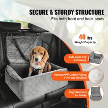 Dog Car Seat, Waterproof Dog Booster Seat For Car With A Storage Pocket, Pet Car Seat With Clip-On Safety Leash, Adjustable Straps, PP Cotton Filling, Dog Car Bed, Center Console Dog Booster Seat For Small & Medium & Large Dog Up To 100 Lbs - 40 lbs, Gray - 查看 2