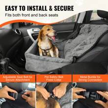 Dog Car Seat, Waterproof Dog Booster Seat For Car With A Storage Pocket, Pet Car Seat With Clip-On Safety Leash, Adjustable Straps, PP Cotton Filling, Dog Car Bed, Center Console Dog Booster Seat For Small & Medium & Large Dog Up To 100 Lbs - 40 lbs, Gray - 查看 4