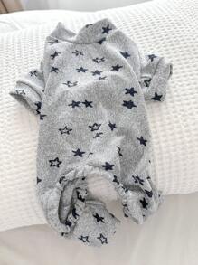 1pc Pet Clothes, Dog/Cat Costume, Stylish & Cute Outfit For Small Dogs, Warm & Comfortable Casual Home Wear With Gray Star Pattern, Suitable For Autumn/Winter