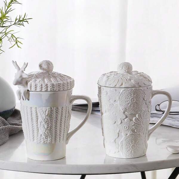 Creative Mug With Lid, Moose-Style Ceramic Cup, Couple Water Cup, High-Quality Design Gift, Coffee Cup, Breakfast Cup.