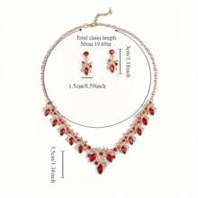 Set de 3 piezas de juego de joyería para mujer: collar, aretes, accesorios de cena de boda de lujo con diamantes de imitación brillantes