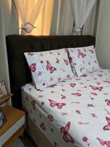 3-Piece Queen Sheet Set 100% Cotton Printed Matchstick Stitch - Maroon - View 5