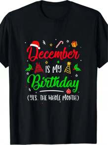 [Entrega Rápida] Camiseta de Navidad de un Mes Completo de Cumpleaños de Diciembre para Hombres y Mujeres, Regalo de Camiseta de Cumpleaños de Navidad y Acción de Gracias para Hombres y Mujeres, Papá, Mamá, Amigos, Camisetas Unisex Cómodas de Manga Corta, 100% Algodón - Negro - Ver 2