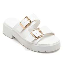 Chunky Sandals With Platform Sole And Double Buckle Straps - White - View 1