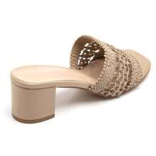 Women's Woven Detail High Heel Mule Shoes For Daily Wear - Khaki - View 4