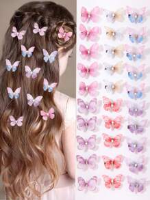 5pcs/20pcs Kids Colorful Cute Butterfly Hair Clips, Premium Rhinestone Mesh Hair Accessories, Suitable For Girls Daily Use
