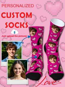 1 双定制中筒袜、定制脸部袜子、定制照片袜子、定制印花袜子、个性化搞笑脸部袜子、定制图片袜子、在袜子上印上任意脸部、周年纪念礼物、情人节礼物、生日礼物、结婚礼物 - 彩色 - 查看 14