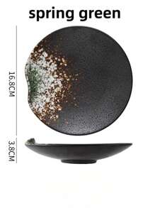 1pc Black Sushi Plate, Ceramic Dish For Seafood Salad, Simple Home Dining - Multicolor - View 13