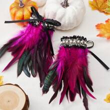 Feather Wrist Cuffs Feather Bracelets Wristband For Women Halloween Costume Cosplay - Rose Red - View 7