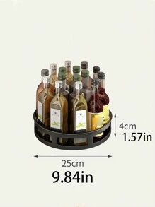1 pieza Organizador giratorio de 360° para especias, estante de almacenamiento de acero negro para condimentos, aceite y vinagre - Elemento esencial para la organización de la cocina