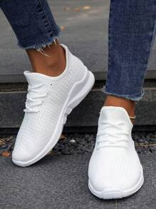 Witte damesschoenen, casual dikke zool mesh ademende sneakers, antislip studentenschoenen, ontwerp