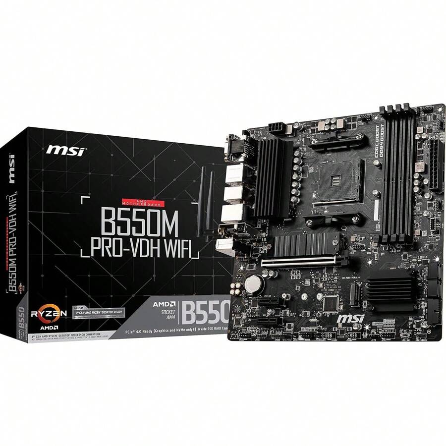 MSI B550M Pro-VDH WiFi ProSeries Placa Base (AMD AM4, DDR4, PCIe 4.0, SATA 6Gb/s, M.2, USB 3.2 Gen 1, Wi-Fi, D-Sub//DP, Micro-ATX) - B550M PRO-VDH WIFI - Ver 1