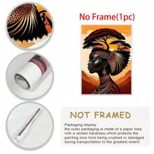 1 幅非洲风格抽象油画墙画 - 无框非洲女性肖像、充满活力的日落风景、珠宝、客厅、卧室装饰海报 - 无需电力，白色 - 彩色 - 查看 6