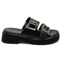Chunky Sandals With Platform Sole And Double Buckle Straps - Black - View 2