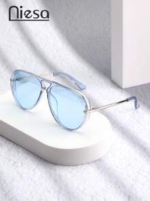 1pc Metallic Rim Aviator Fashion Glasses For Women, Classic And Fashionable Shades Beach Accessories Beach Accessories For Women Glasses Shades Basics Fall Winter Women Outfits Clothes Business Casual Gifts For Summer Beach Vacation,Outdoor,Travel Vintage Style Oversized Aviator Frame For Going Out Outfit,Back To School