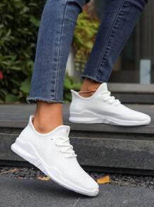 Witte damesschoenen, casual dikke zool mesh ademende sneakers, antislip studentenschoenen, ontwerp