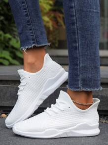 Witte damesschoenen, casual dikke zool mesh ademende sneakers, antislip studentenschoenen, ontwerp
