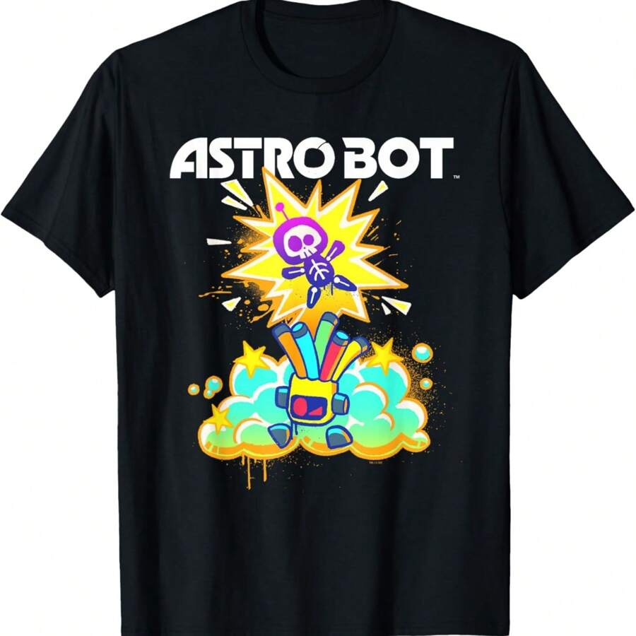 Ripple Junction X Astro Bot Airbrush PlayStation Gaming T-Shirt - 黑色 - 查看 1