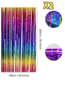 1PC/2PCS 1*2m Laser Rain Silk Curtains, Tassel Curtain, Background Decoration Curtains, Party Decoration Curtains Laser Metallic Glitter Plastic Tinsel Curtains Foil Fringe Shimmer Streamers Curtain Door Window Decoration For Party, Plastic Sequin Detail Tassel Curtain, Modern Metallic Foil Curtain For Party,