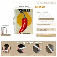 1 Stück, Leinwandbild zum Aufhängen, gerahmt, Leinwandkunstdruck mit Chilischoten, modernes dekoratives Kunstposter, modischer Vintage-Wandbehang für Zuhause, Büro, Bad, Wohnzimmer, Schlafzimmer, Esszimmer - Innen- und Außenkunstwerk