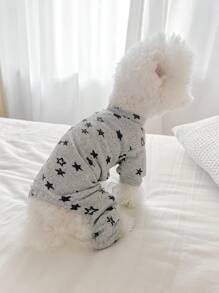 1pc Pet Clothes, Dog/Cat Costume, Stylish & Cute Outfit For Small Dogs, Warm & Comfortable Casual Home Wear With Gray Star Pattern, Suitable For Autumn/Winter