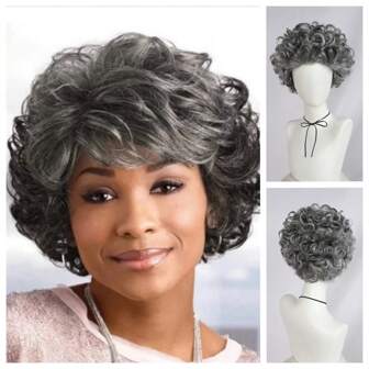 Synthetic Old Lady Wig Short Curly Gray Granny Wig For Women Cosplay Elegant Grandmather Fashion Grandma Classic Old Lady Costume Wig Daily Party Wig For Christmas Gift For Birthday Nightclub Holiday Celebration Comic Con Decorations