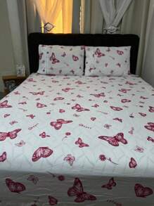 3-Piece Queen Sheet Set 100% Cotton Printed Matchstick Stitch - Maroon - View 4