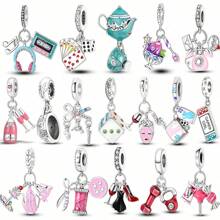 1Pc Silver Color Exquisite Modern Life Collection Champagne Phone Game Machine Lighter Candy Dumbbell Bead Charm Suitable For Original Bracelet Necklace Bangle Copper Silver Plated Diy Jewelry Making Beads Party Daily Wear