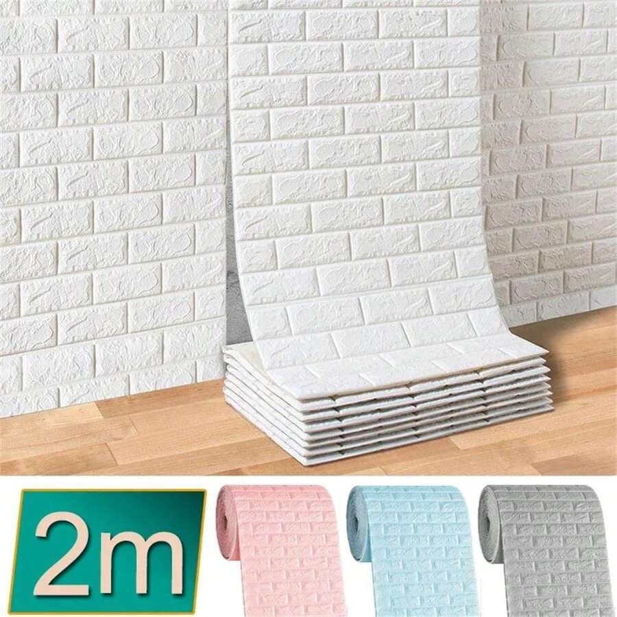 200cm Long 3D Brick Wall Stickers DIY Decor Waterproof Self-Adhesive Wallpaper For Kids Room Decoration Bedroom Kitchen Home Wall Decor