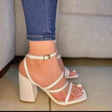 Zapatilla de tacón, tacones, sandalias de tacón, zapatilla de tacón grueso, Zapatilla abierta de tacón, Zapatilla abierta de tacón grueso, zapatilla para fiesta, Sandalias para fiesta, Zapatillas de tiras y tacon grueso para fiesta, Zapatos para fiesta - Blanco - Ver 1