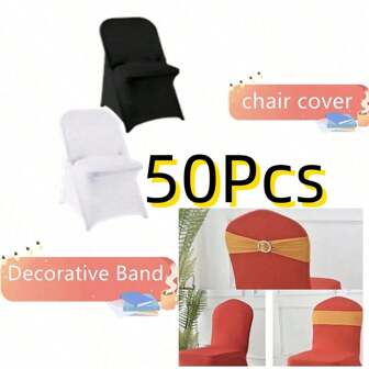 1/6/12/30/50pcs Multi-Color Spandex Folding Chair Covers/Decorative Bow, Buckle Slider Shiny Chair Back Flower, Soft Durable High Elasticity Removable Waterproof, Renew Old Chairs, Chair Slipcovers, Dining Chair Covers, Sofa Chair Covers