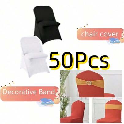 1/6/12/30/50pcs Multi-Color Spandex Folding Chair Covers/Decorative Bow, Buckle Slider Shiny Chair Back Flower, Soft Durable High Elasticity Removable Waterproof, Renew Old Chairs, Chair Slipcovers, Dining Chair Covers, Sofa Chair Covers