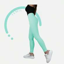 TEMIL SOCK Women's Seamless Leggings, Plus Size, High Waist, Yoga Pants, White, Black, Flesh, Navy Blue, Brown, Gray, Blue, Sky Green, Purple, Orange, Maroon, Pink, Yellow, Red And Fuchsia - 薄荷綠 - 查看 1