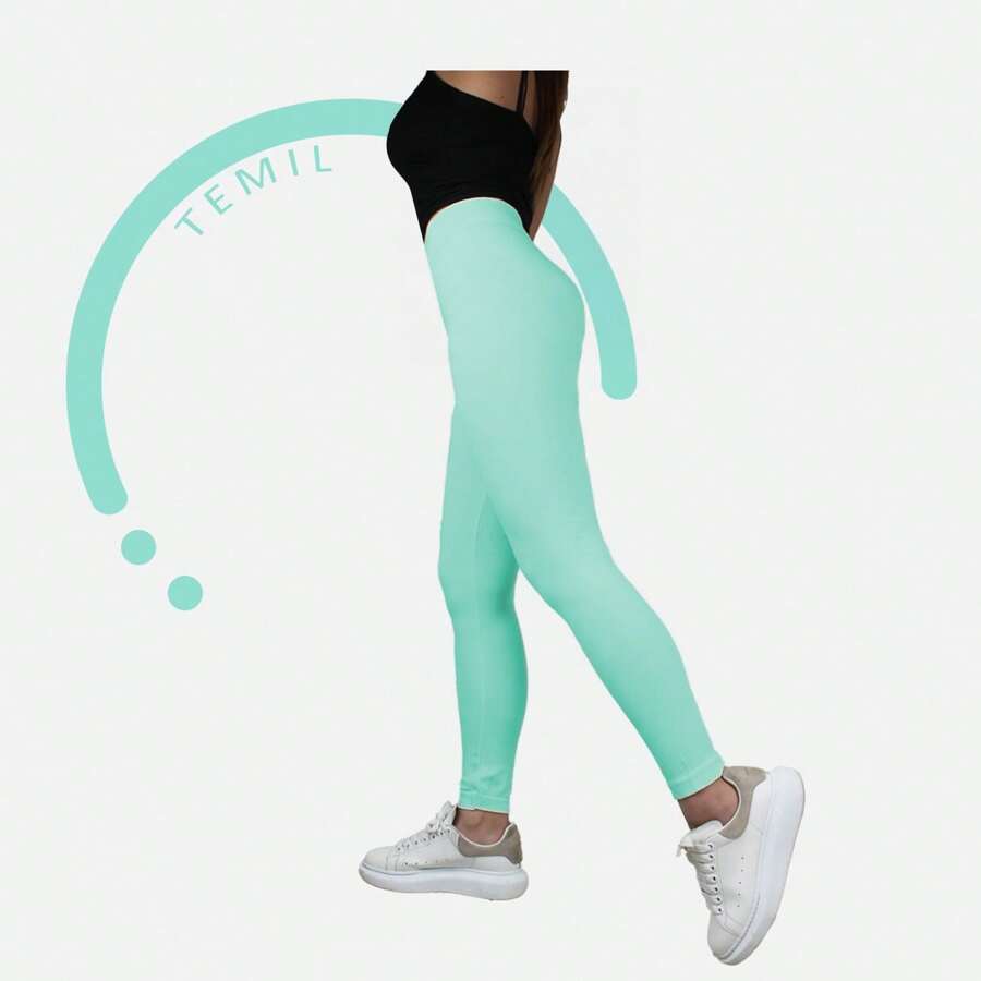 TEMIL SOCK Women's Seamless Leggings, Plus Size, High Waist, Yoga Pants, White, Black, Flesh, Navy Blue, Brown, Gray, Blue, Sky Green, Purple, Orange, Maroon, Pink, Yellow, Red And Fuchsia - 薄荷綠 - 查看 1