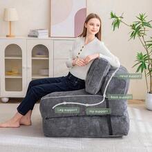 Sofá cama plegable con almohada, colchón plegable con soporte trasero, sillón plegable portátil, sofá cómodo para sala de estar, recámara - Gris - Ver 4