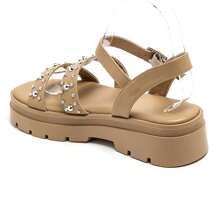Summer Casual Fashionable Daily Commute Rivet Double Strap Metal Buckle Thick Sole Sandals - Khaki - View 3
