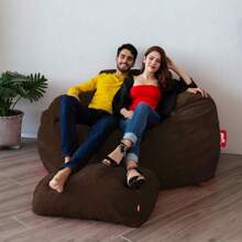 Sillón Puff 2 en 1 con Cama Queen Size. Relleno de Hule Espuma. Puff: 120x100x50 cm, Cama: 180x180 cm. Diseño en Tela Color Rojo. - Chocolate - Ver 2