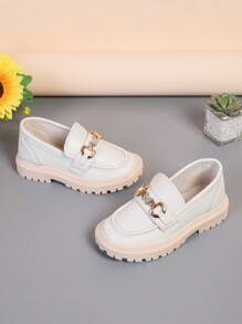 1 Pair Plus Size Girls' Ivory Soft Leather Shiny Rhinestone Butterfly Metal Buckle Decor Round Toe Flat Non-Slip Fashion Cute Princess Loafers, Suitable For 3-15 Years Old Female Students Daily Casual Party Holiday Wear, Spring/Autumn 2025 New (This Shoe Runs Large, Please Order One Size Down) - Beige - View 8