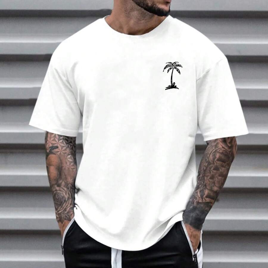 Men's Oversized Coconut Tree T-Shirt 100% Cotton From S To Plus Size G3 - White - View 1