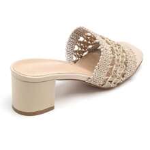Zapatos de tacón alto tipo mula con detalle tejido para uso diario - Beis - Ver 5