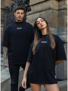 Oversized Turtleneck T-Shirt Colorful Rubber Streetwear Men's Unisex - màu đen - Xem 3