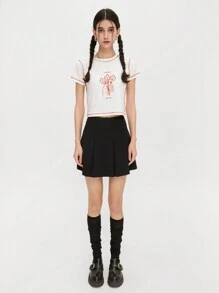 MOUSSY T-shirt court à manches courtes SLY avec motif floral créatif, doux et épicé 038GSZ90-5950