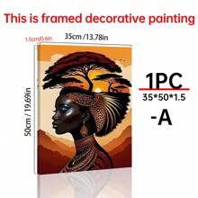 1 幅非洲风格抽象油画墙画 - 无框非洲女性肖像、充满活力的日落风景、珠宝、客厅、卧室装饰海报 - 无需电力，白色 - 彩色 - 查看 14