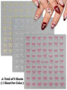 2/3/6/12/18/24 Sheets Valentine's Bow Nail Art Stickers For Women, Self-Adhesive 3D Bow Nail Decals, Cute Ribbon Nail Stickers For DIY Nail Design, Manicure Nail Supplies Accessories