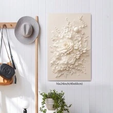 3D White Floral Canvas Print,  Elegant Flower Wall Art,  Textured Bouquet Decor,  Luxury Home Decoration,  Minimalist Artwork,High Quality, For New Year, Valentine's Day, Living Room, Bathroom, Bedroom, Kitchen, Framed Art - Framed - View 4